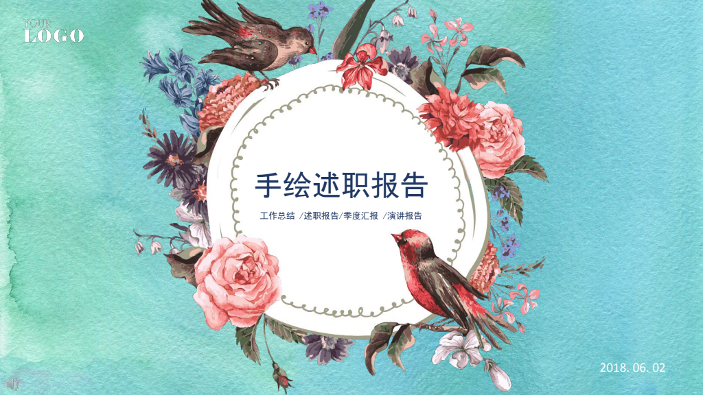 Hand-Painted Floral & Birds Report Presentation Template